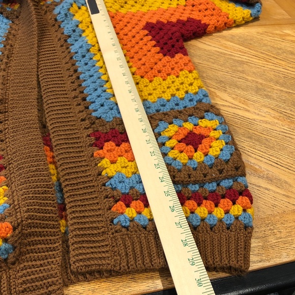 Hand Crochet Colorful Boho Cardigan Sweater Granny Square Retro Vintage Style - Picture 10 of 11